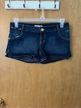 OP Dark Wash Indigo Denim Short Shorts 4 Pockets Size 9 Waist 32” Rise 8”  EUC